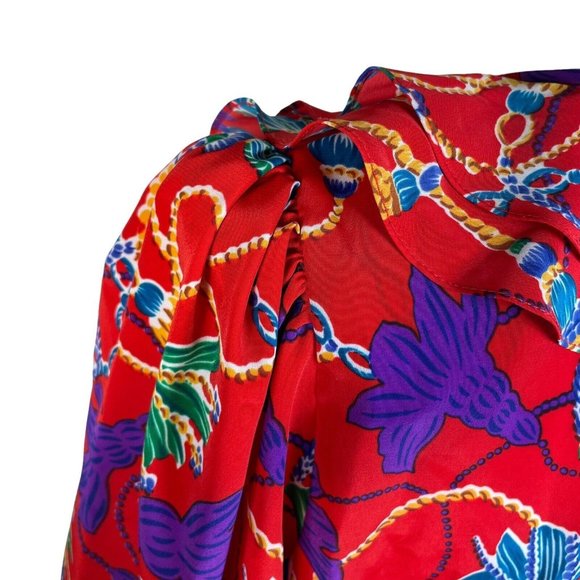 Vintage 80s Susan Tudor Women's red Ruffled Crop puff sleeve size M - Picture 4 of 12